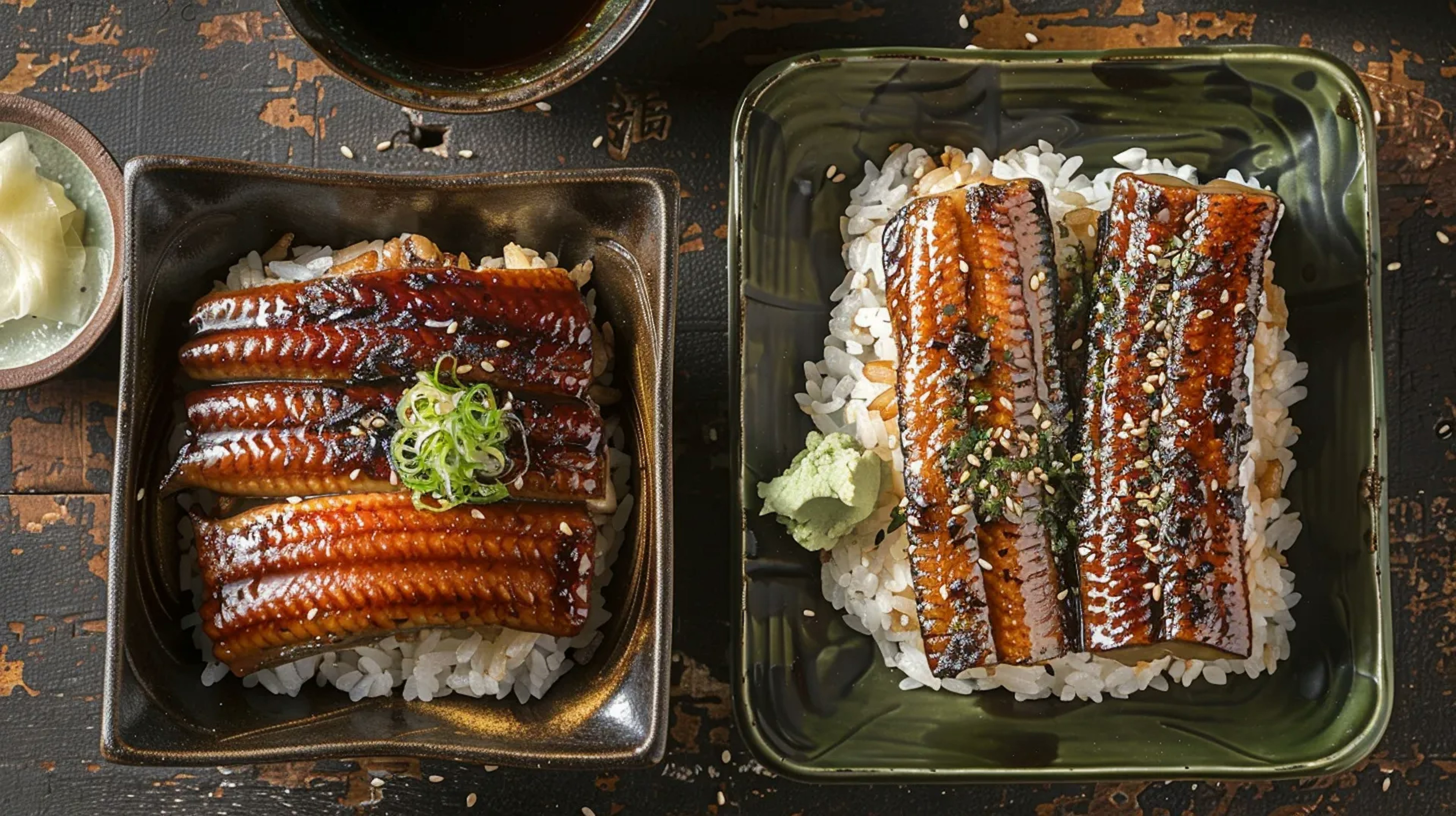 Side-by-side comparison of Unagi and Anago dishes, highlighting their visual and textural differences in Japanese cuisine