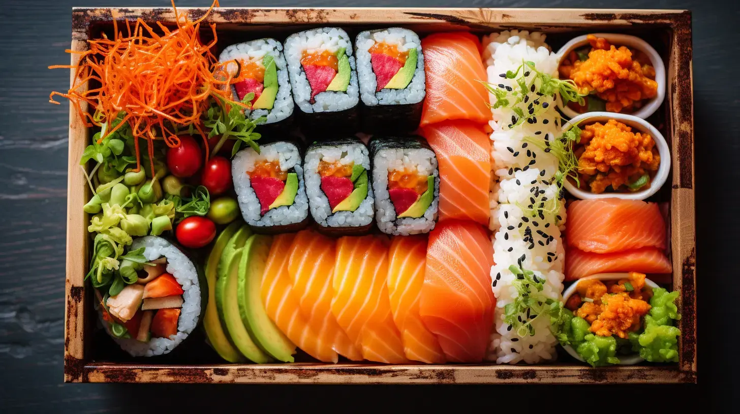 Close-up of a colorful bento box showcasing Japanese culinary creativity
