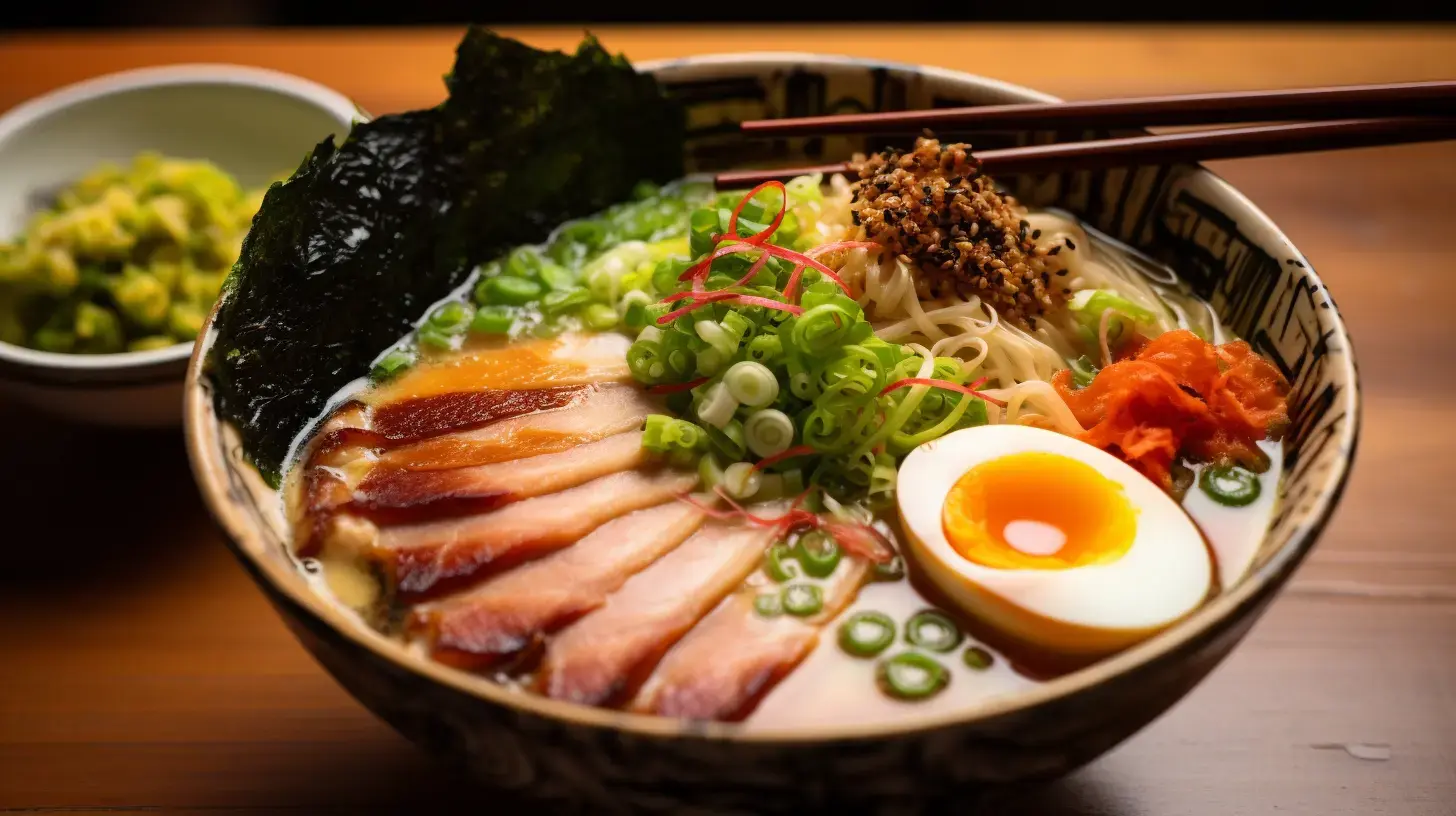 A steaming bowl of miso ramen with noodles, char siu, and vegetables